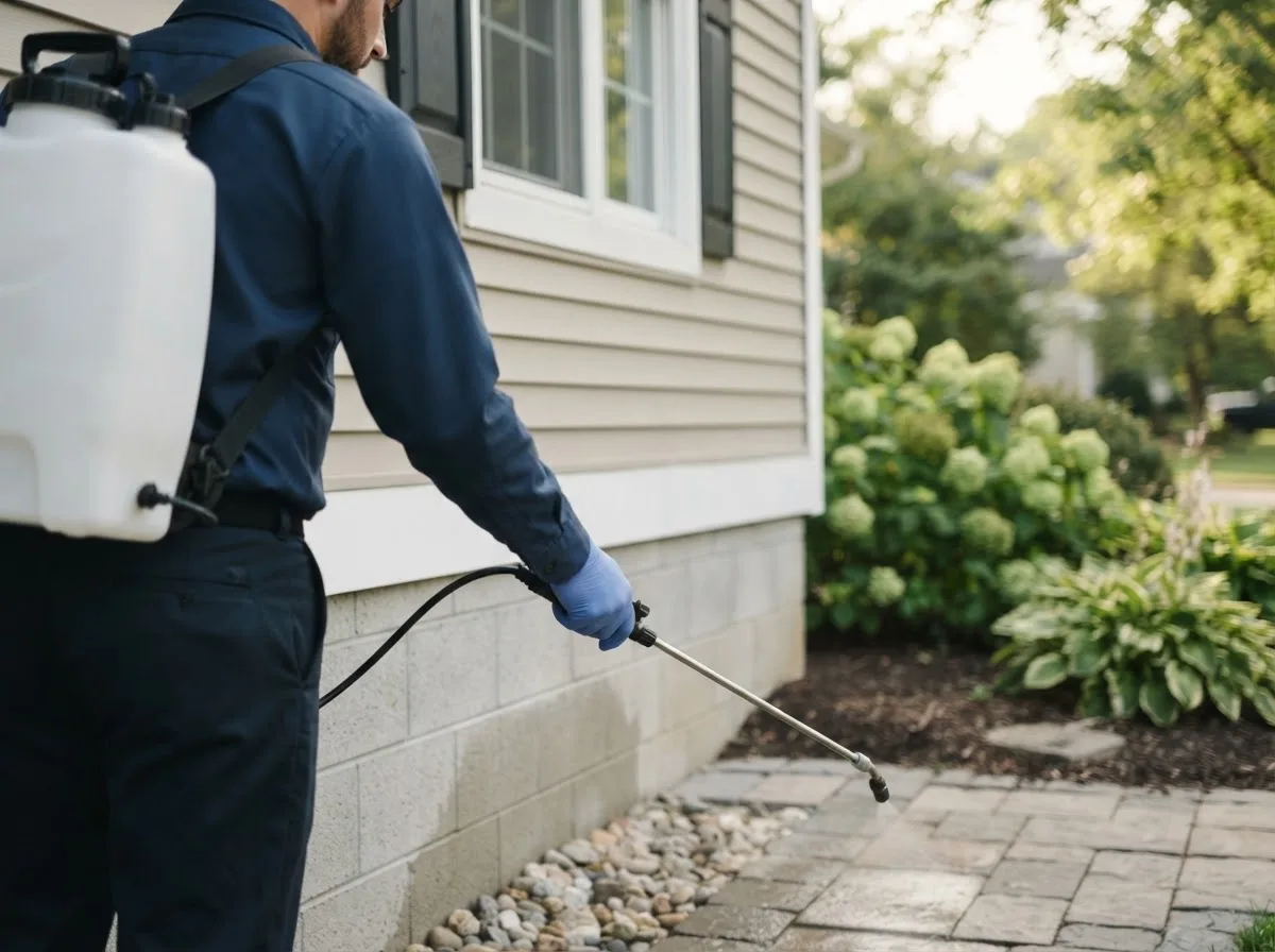 Pest control technician inspecting a home in De Soto, KS